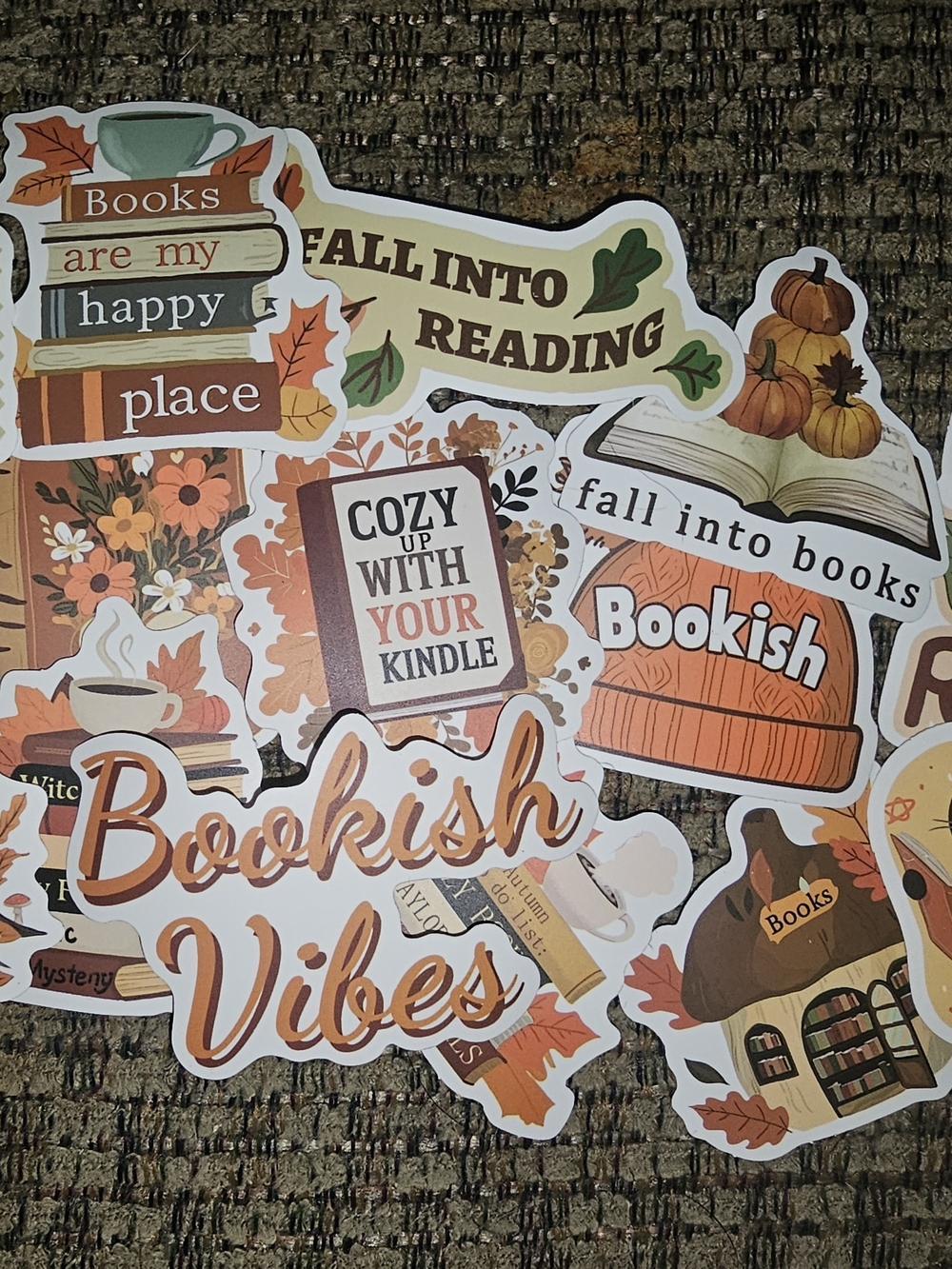 Bookish Vibes Fall Sticker Sheet - Orange Brown Autumn Designs